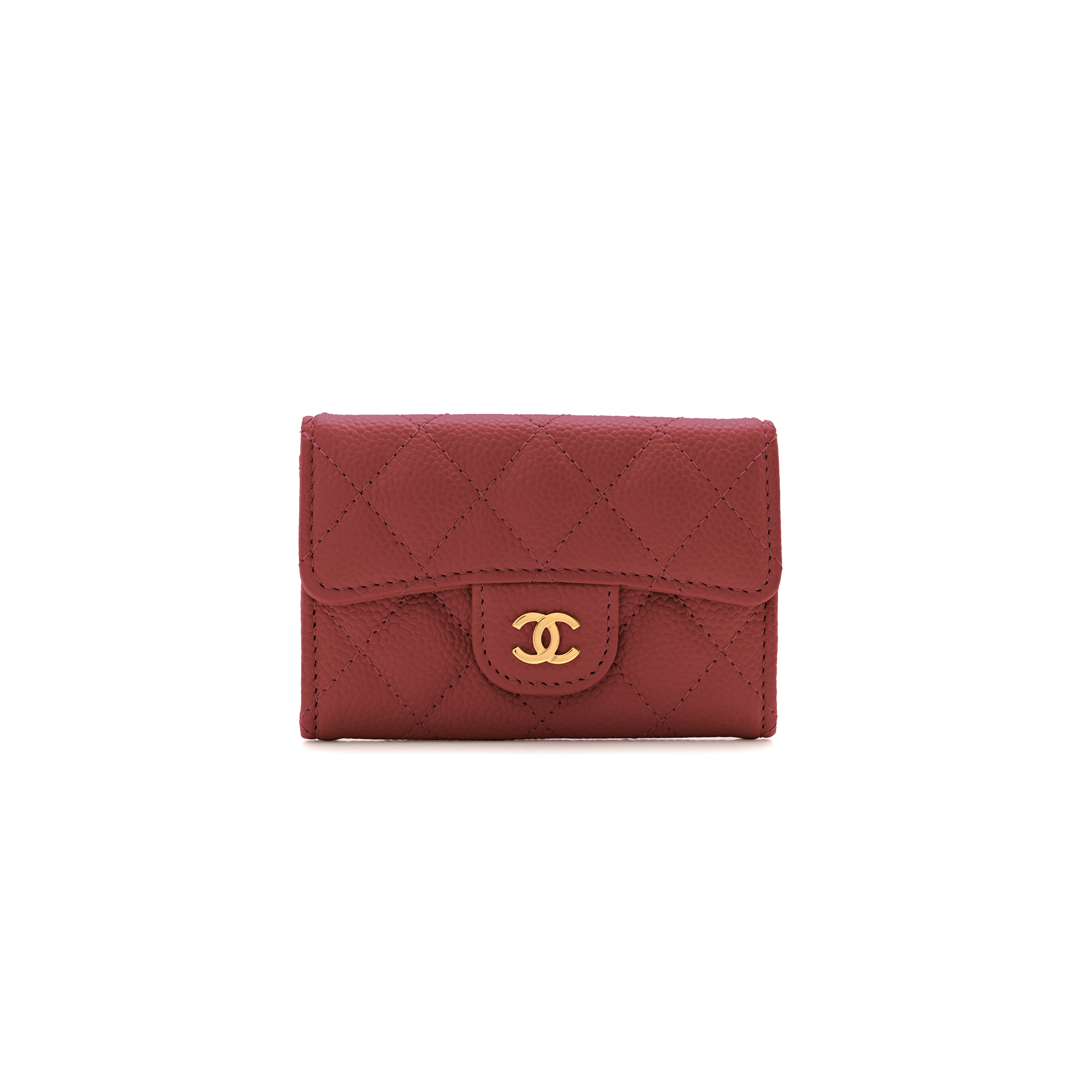 CHANEL CAVIAR QUILTED FLAP CARD HOLDER WALLET BURGUNDY AP0214 (11.3*7.5*2.5cm)
